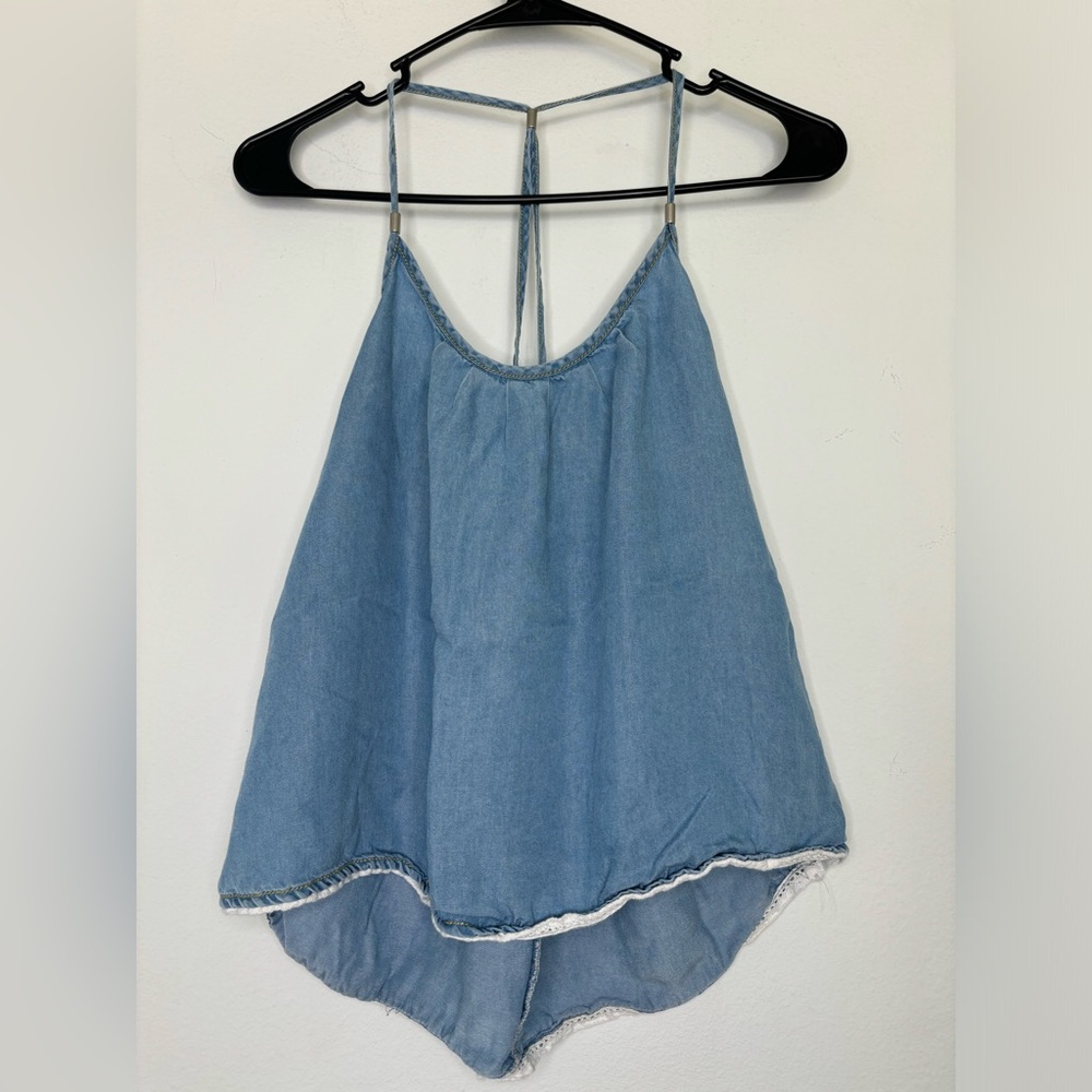 LIFE IN PROGRESS BOUTIQUE DENIM TANK TOP BLOUSE SZ SMALL